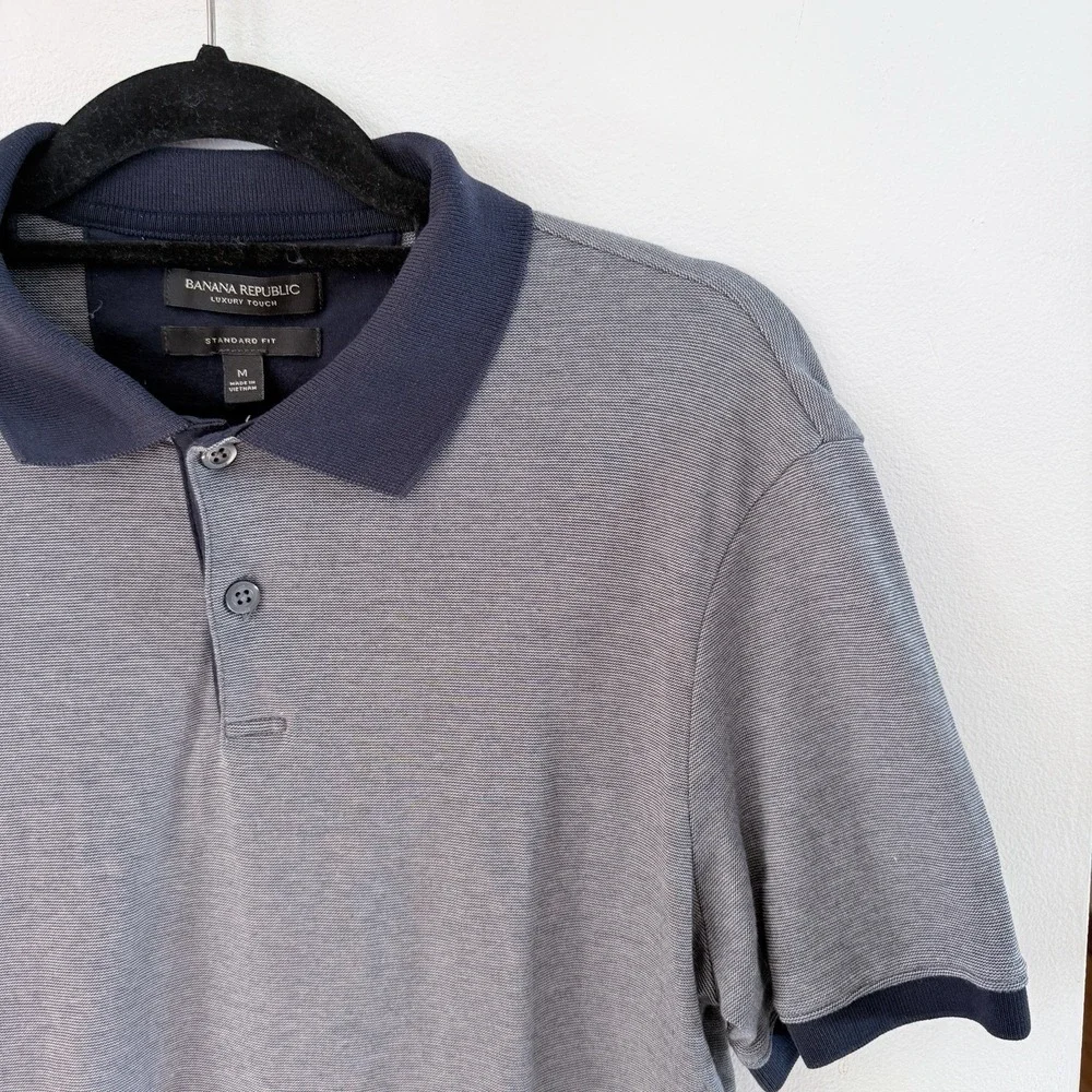 Banana Republic Luxury Touch Polo Men's M Blue Gray 100% Cotton Standard Fit